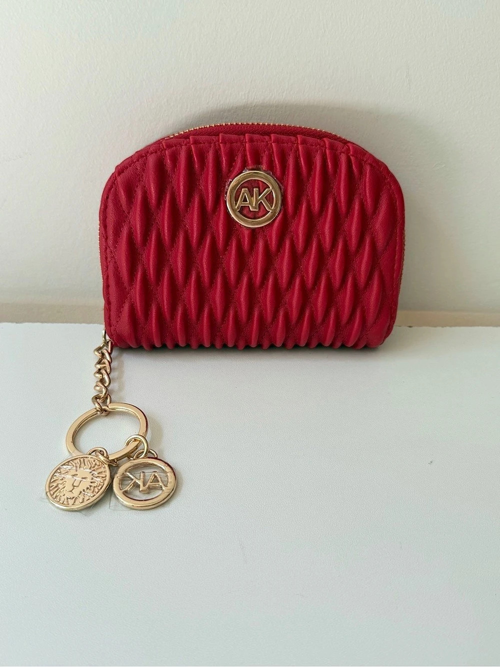 Ann Klein Quilted Wallet Keychain in Red Like New